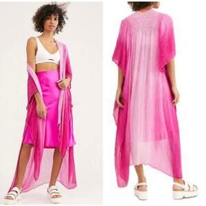 Free People One Angelica Dip Dye Kimono in Pink Fuschia